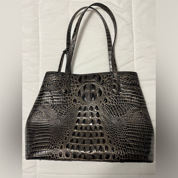 BRAHMIN JULIAN GRAPHITE W GOLD ACCT-MELBOURNE CROC EMBOSSED LEATHER SHOULDER BAG - Picture 15 of 15